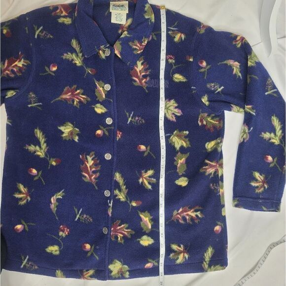 VINTAGE 90s shacket floral button front blue fleece button up jacket M - Picture 10 of 10